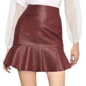 BCBGMAXAZRIA Faux Leather Flounce Mini Skirt